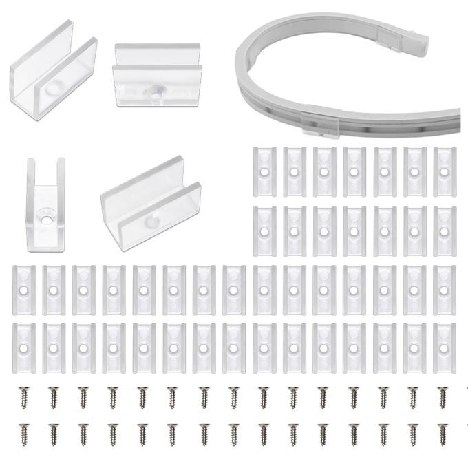 NEON ROPE LIGHT MOUNTING BRACKETS 50PCS NEON LIGHTS INSTALL FIXING CLIPS ACCESSORIES FOR 6X12MM SILICONE LED NEON FLEX STRIP LIGHTING NEON SIGNS DIY50 SCREWS 50 CLIPS