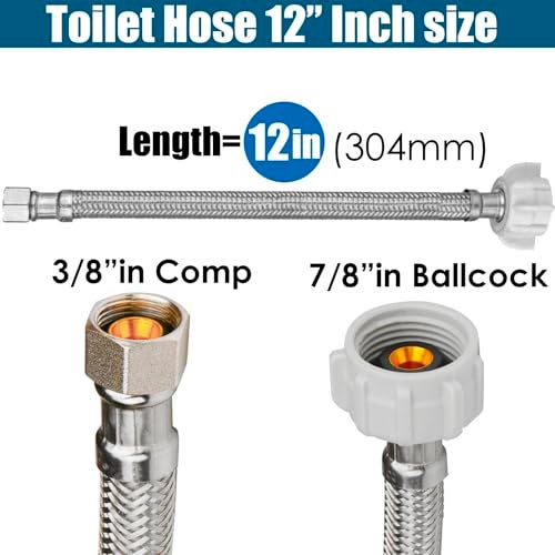 WHK 12 PACKS Toilet Hose Supply Line 12 Inch Braided 78 Ballcock x 38 Compression Flexible Toilet Water Hose Connector Stainless Steel Water Supply Line for Toilet Hose Replacement - Image 3