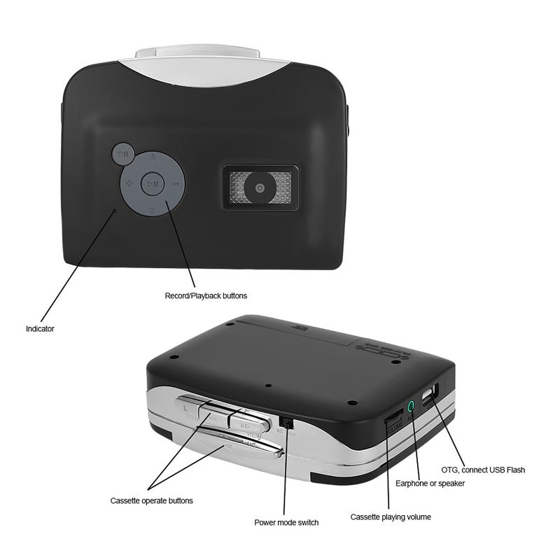 Cassette Tape-to-MP3 Converter: Black, No Computer Needed, Auto Or Manual Recording Mode - Playback Function, Audio Input Support for USB Flash Drive & Headphone Use for Vintage Tape Collectors & Musi - Image 2