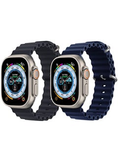 IAF Silicone Ocean Band Strap Black Silicone Ocean Band Strap Dark Blue Set of 2 for Apple Watch Ultra 8 49mm 