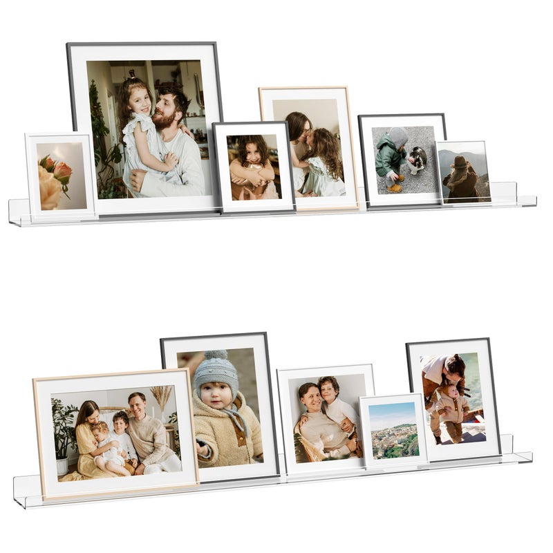 HBlife 48 Inches Invisible Wall Floating Bookshelf for Kids and Nursery, Clear Acrylic Shelves for Figures, 16 Inch Stud Spacing Long Large Picture Ledge Shelf for Photo Frames, 2 Pack (5MM Thick) - Image 1
