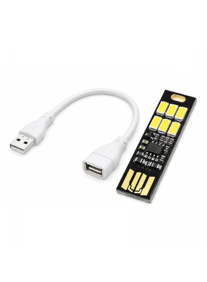 مصباح LED صغير يعمل بمنفذ USB، قابل للتعتيم باللمس، مزود بـ 6 مصابيح LED، مصباح ليلي محمول للطوارئ، مناسب لبنك الطاقة، والكمبيوتر المحمول، وداخل السيارة، والتخييم، وانقطاع التيار الكهربائي - أبيض - Image 1