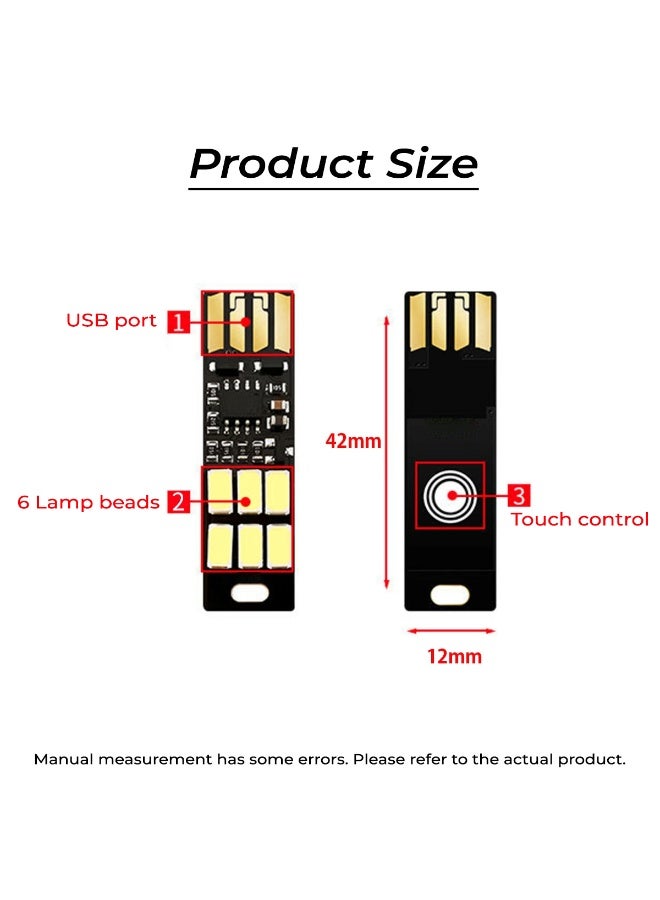 مصباح LED صغير يعمل بمنفذ USB، قابل للتعتيم باللمس، مزود بـ 6 مصابيح LED، مصباح ليلي محمول للطوارئ، مناسب لبنك الطاقة، والكمبيوتر المحمول، وداخل السيارة، والتخييم، وانقطاع التيار الكهربائي - أبيض - Image 3