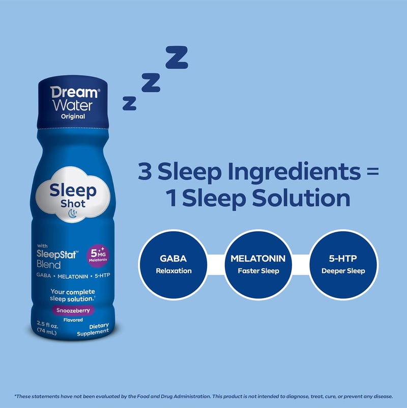 Dream Water Sleep Aid Supplement Drink Melatonin 5mg GABA 5HTP Zero Sugar Natural Flavors No Added Colors 25 oz Liquid Sleep Shots Snoozeberry 4Count - Image 3