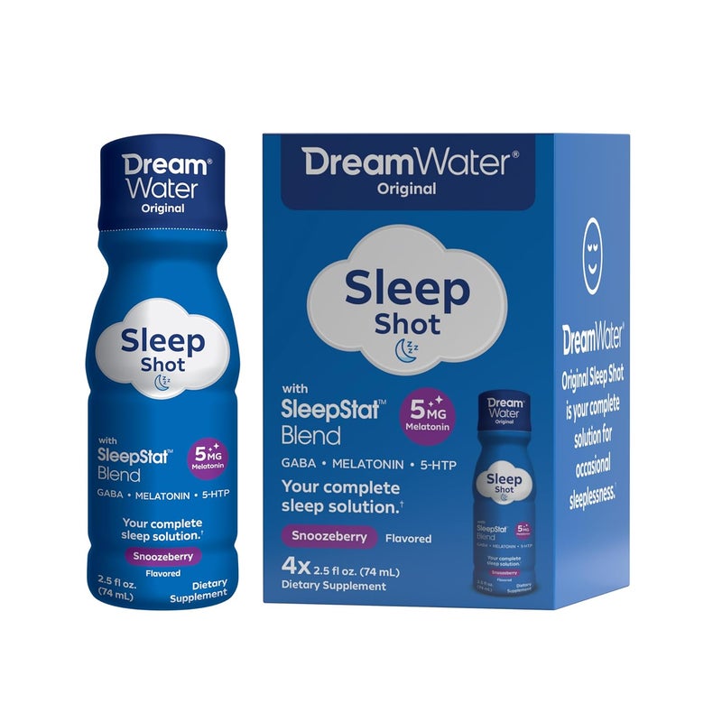 Dream Water Sleep Aid Supplement Drink Melatonin 5mg GABA 5HTP Zero Sugar Natural Flavors No Added Colors 25 oz Liquid Sleep Shots Snoozeberry 4Count - Image 1