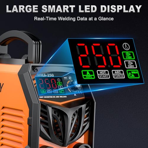 SOARFLY Stick Welder, 250Amp ARC Welding Machine with Large LED Display, Dual Voltage 110V/220V IGBT Inverter Portable Welder w/10 Rods, Ground Clamp, Electrode Clamp, Hot Start, Arc Force, Anti-Stick - Image 5