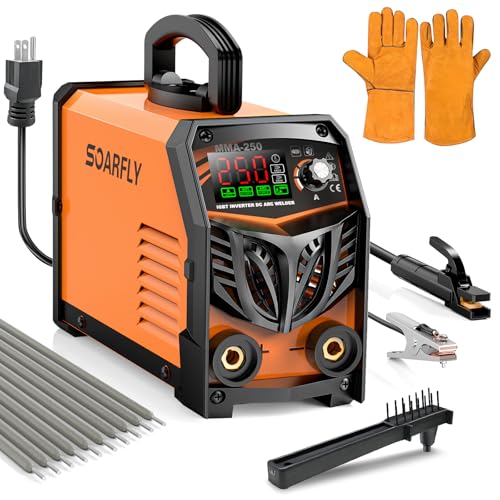 SOARFLY Stick Welder, 250Amp ARC Welding Machine with Large LED Display, Dual Voltage 110V/220V IGBT Inverter Portable Welder w/10 Rods, Ground Clamp, Electrode Clamp, Hot Start, Arc Force, Anti-Stick - Image 1