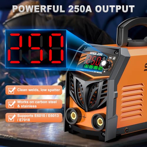 SOARFLY Stick Welder, 250Amp ARC Welding Machine with Large LED Display, Dual Voltage 110V/220V IGBT Inverter Portable Welder w/10 Rods, Ground Clamp, Electrode Clamp, Hot Start, Arc Force, Anti-Stick - Image 2