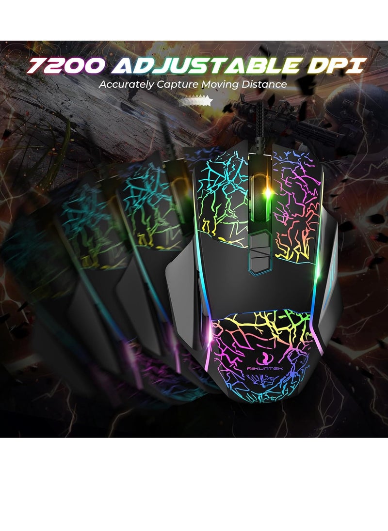 RIIKUNTEK RGB ماوس الألعاب - 8 أزرار قابلة للبرمجة (زر إطلاق النار) - 7200 نقطة في البوصة - إضاءة خلفية RGB - ماوس بصري مريح سلكي USB مع أزرار جانبية للكمبيوتر الشخصي والكمبيوتر المحمول