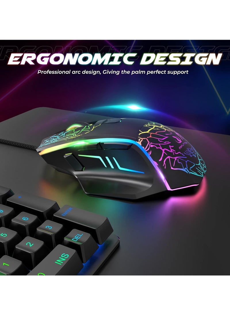 RIIKUNTEK RGB ماوس الألعاب - 8 أزرار قابلة للبرمجة (زر إطلاق النار) - 7200 نقطة في البوصة - إضاءة خلفية RGB - ماوس بصري مريح سلكي USB مع أزرار جانبية للكمبيوتر الشخصي والكمبيوتر المحمول
