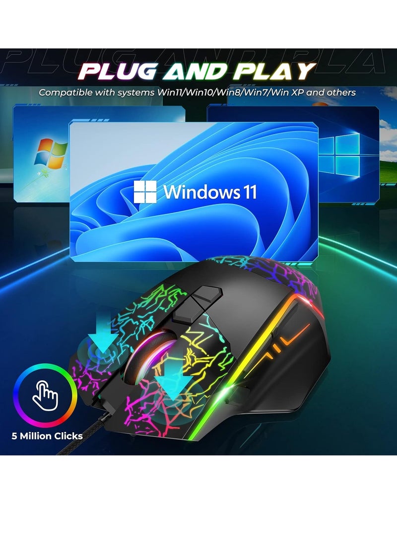 RIIKUNTEK RGB ماوس الألعاب - 8 أزرار قابلة للبرمجة (زر إطلاق النار) - 7200 نقطة في البوصة - إضاءة خلفية RGB - ماوس بصري مريح سلكي USB مع أزرار جانبية للكمبيوتر الشخصي والكمبيوتر المحمول