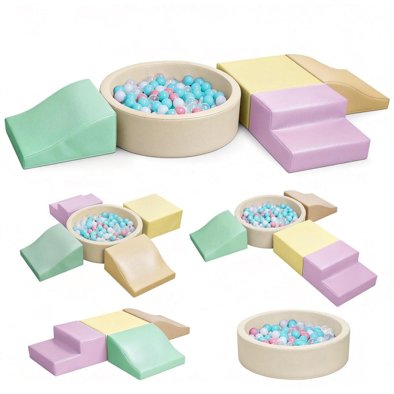 Hoohtoot Foam Climbing Blocks for Toddler: with 4-Piece PU Leather Climbing Toys and a Ball Pit - Foam Ball Pit for Toddlers - Climbing Toys Indoor for Kids Crawling (Yellow Climbing Blocks) - Image 1