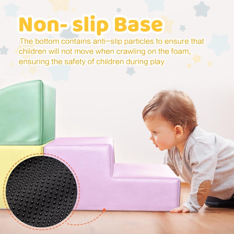 Hoohtoot Foam Climbing Blocks for Toddler: with 4-Piece PU Leather Climbing Toys and a Ball Pit - Foam Ball Pit for Toddlers - Climbing Toys Indoor for Kids Crawling (Yellow Climbing Blocks) - Image 3