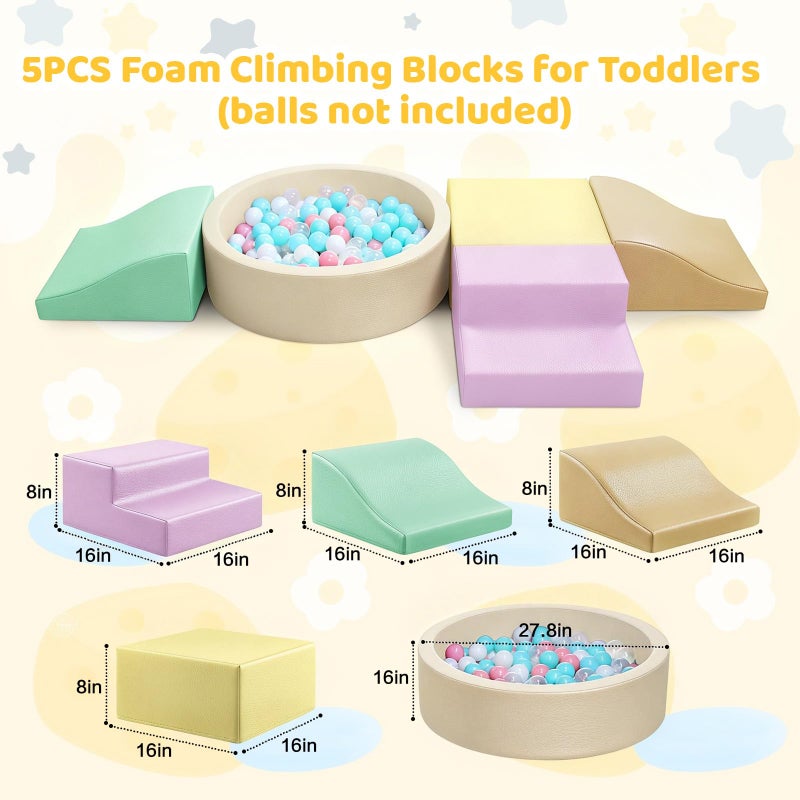 Hoohtoot Foam Climbing Blocks for Toddler: with 4-Piece PU Leather Climbing Toys and a Ball Pit - Foam Ball Pit for Toddlers - Climbing Toys Indoor for Kids Crawling (Yellow Climbing Blocks) - Image 2
