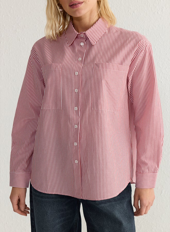 Red Striped Oversize Wide Pattern Woven Shirt TWOAW23GO00359