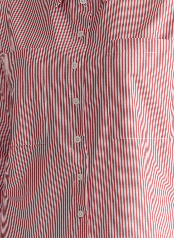 Red Striped Oversize Wide Pattern Woven Shirt TWOAW23GO00359