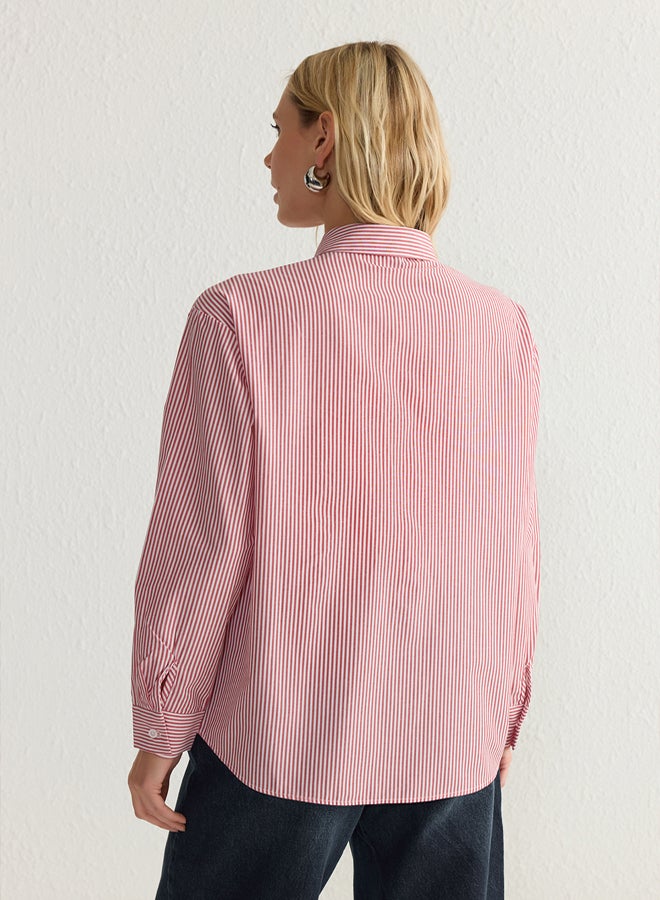 Red Striped Oversize Wide Pattern Woven Shirt TWOAW23GO00359