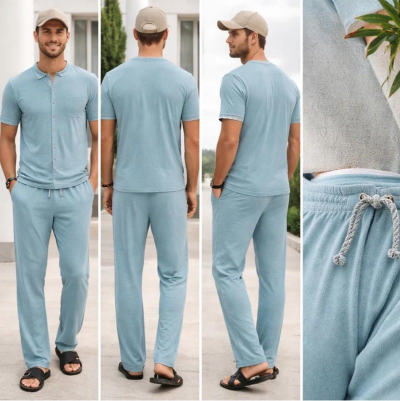 Aroma Aura Sea Blue Shirt and Trouser Set (Cotton Blend) - Image 1