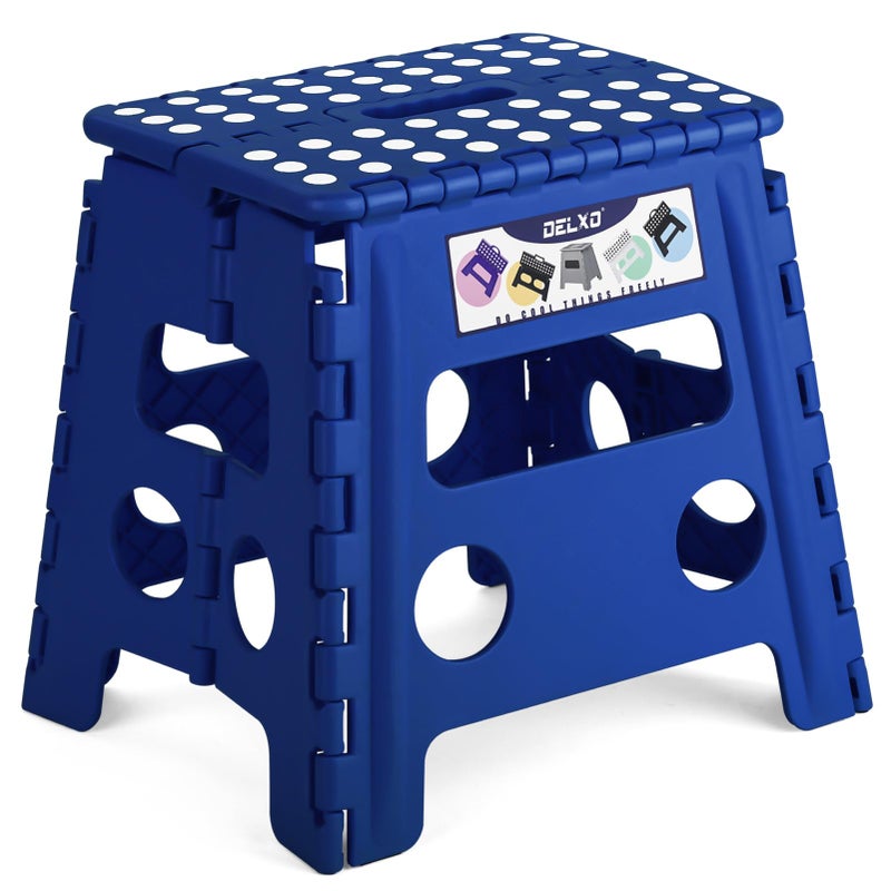 Delxo Folding Step Stool, 13 inch Non-Slip Foldable Stools for Kids & Adults Up to 300 LBS, Step Stool with Handle, Lightweight for Kitchen, Bathroom, Bedroom, Garden, Blue, 1PC - Image 1