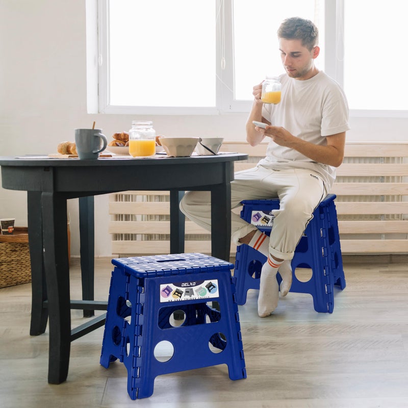 Delxo Folding Step Stool, 13 inch Non-Slip Foldable Stools for Kids & Adults Up to 300 LBS, Step Stool with Handle, Lightweight for Kitchen, Bathroom, Bedroom, Garden, Blue, 1PC - Image 5