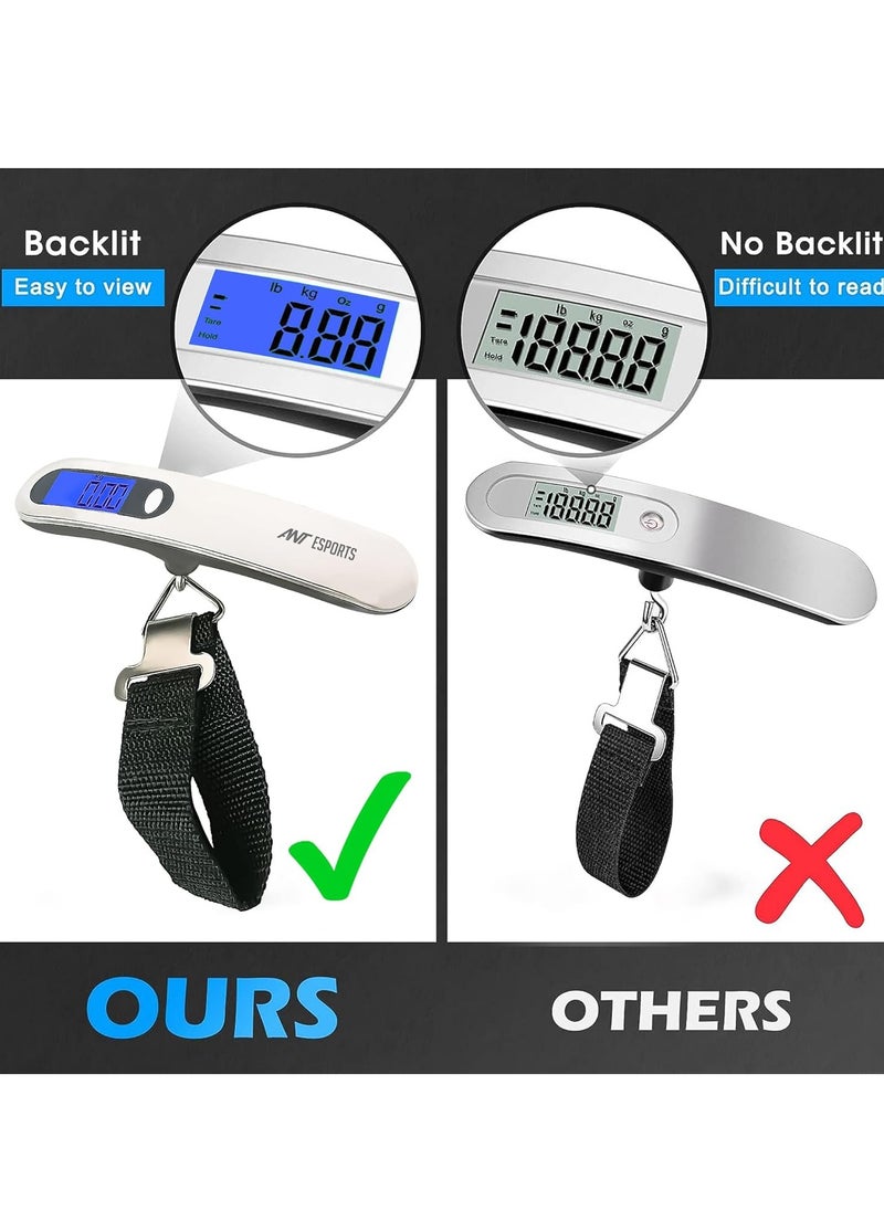 ANT Esports Portable Digital Weighing Scale | 50KG Maximum Capacity | Tare Function | Auto On/Off | Overload Indicator,Low Battery Warning | LED Backlit Display | Durable Strap and Stainless Steel Hook  - Image 3
