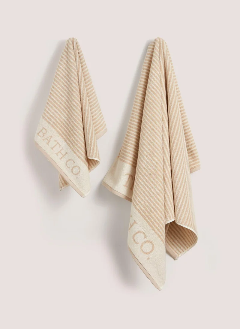 ماتلان Neutral Beige 100% Cotton The Laundry Co Border Stripe Towel