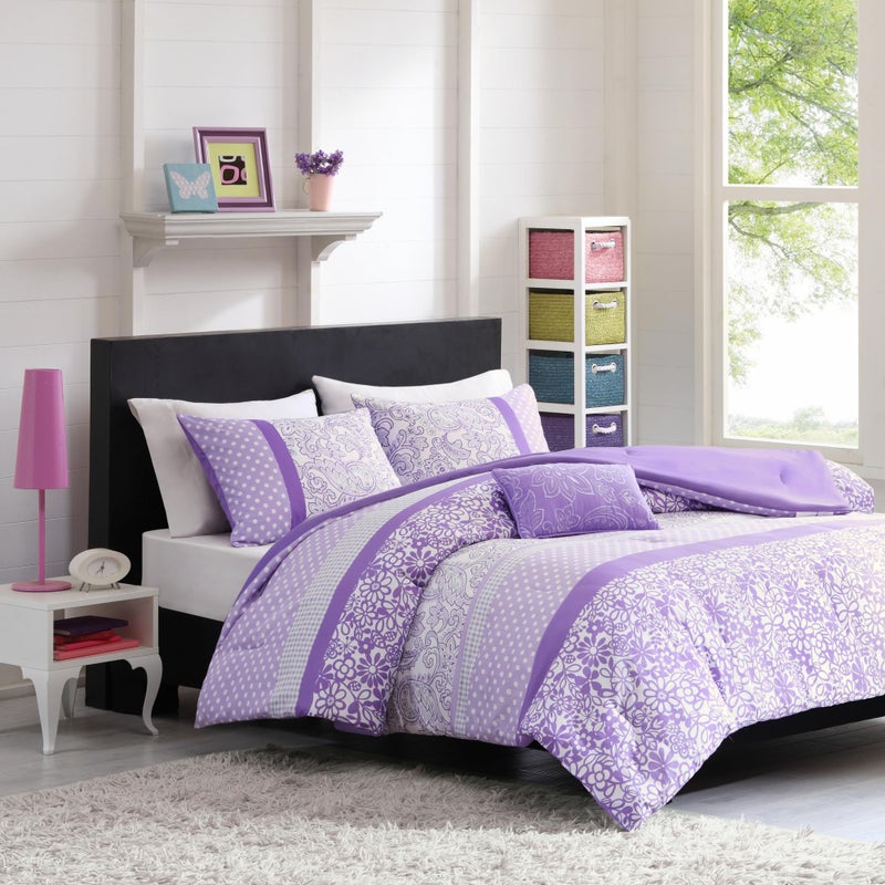 Intelligent Design Modern All Season Polka Dot Print Vibrant Color Cozy Bedding Layer Matching Sham Decorative Pillow Comforter Set Fun Bedroom Dcor FullQueen Purple