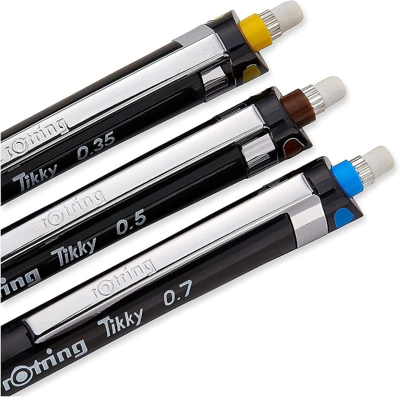 روترينج قلم ميكانيكي من rOtring Tikky سماكة الخط: 0.35 مم، 0.5 مم، 0.7 مم نوع الحبر: HB علبة سوداء مجموعة مكونة من 3 أقلام] - Image 2