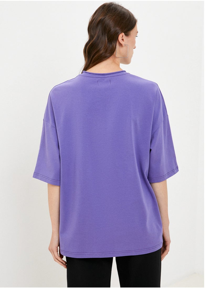 Artograph Women oversize premium cotton purple T-shirt with artist unique painting Flowers and fruits  - Image 3
