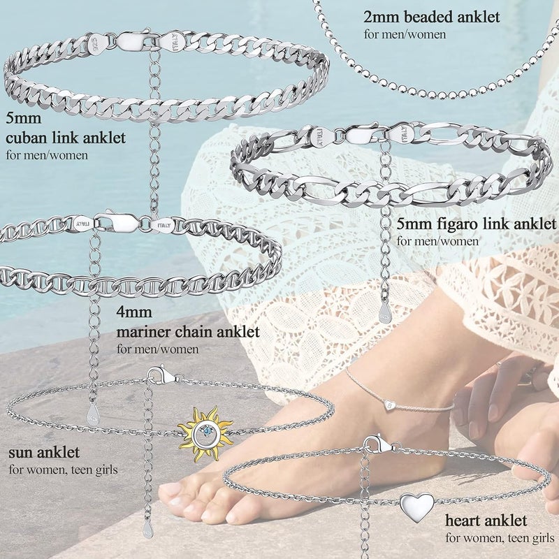 PROSILVER 925 Sterling Silver Ankle Bracelets For Women, Stylish Chain Anklets, Summer Beach Jewelry, 8.6-10.6 Inch Adjustable, Come with Box - Image 3