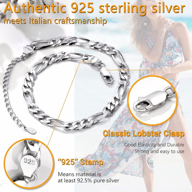 PROSILVER 925 Sterling Silver Ankle Bracelets For Women, Stylish Chain Anklets, Summer Beach Jewelry, 8.6-10.6 Inch Adjustable, Come with Box - Image 4