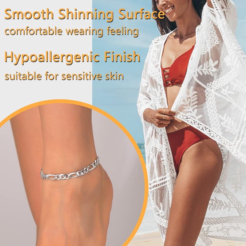 PROSILVER 925 Sterling Silver Ankle Bracelets For Women, Stylish Chain Anklets, Summer Beach Jewelry, 8.6-10.6 Inch Adjustable, Come with Box - Image 5