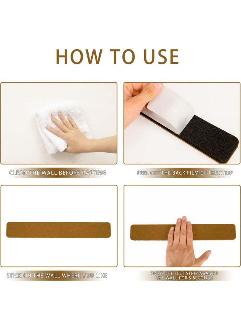 saykfoe 5 Pack Felt Pin Board Bar Strips Bulletin Board for Bedrooms Offices Home Wall Decoration, Notice Board Self Adhesive Cork Board with 35 Push Pins for Paste Notes, Photos, Schedules (Brown) - Image 4