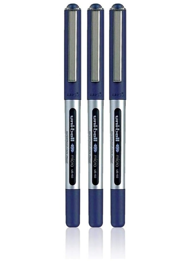 يوني بول أقلام Uni-ball UB-150 Eye Micro Rollerball، حبر Uni Super أزرق، رأس بحجم 5 مم، عبوة من 3 قطع - Image 1