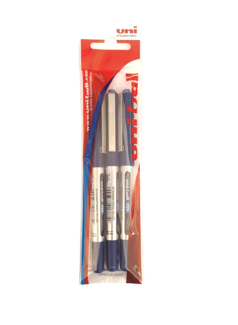يوني بول أقلام Uni-ball UB-150 Eye Micro Rollerball، حبر Uni Super أزرق، رأس بحجم 5 مم، عبوة من 3 قطع - Image 2