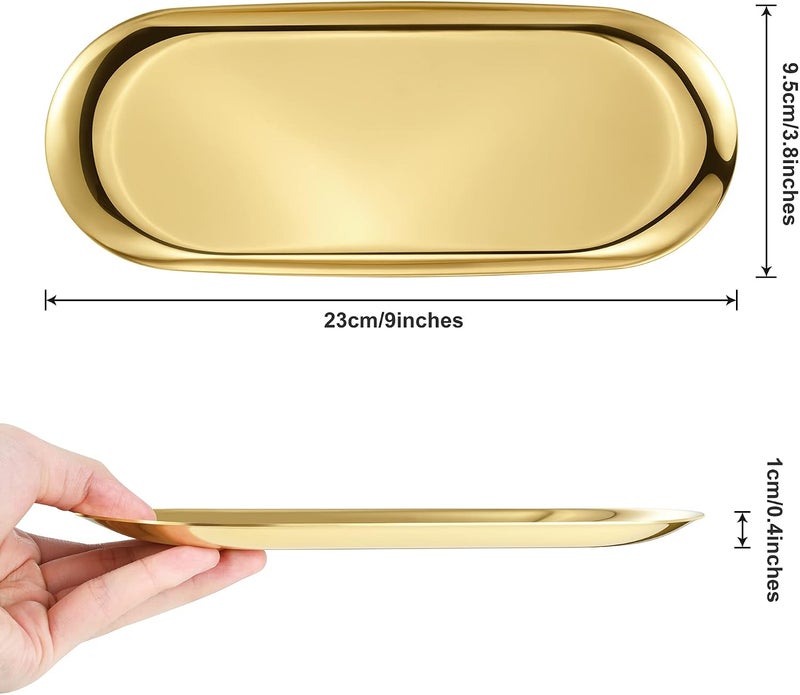 Bidponds 2 Pack Gold Oval Vanity Tray, Stainless Steel Jewelry Tray, Bathroom Tray, Makeup Cosmetic Trays,Towel Napkin Tray,Storage Organizer, 9 x 3.8 inches (LxW),Medium - Image 3