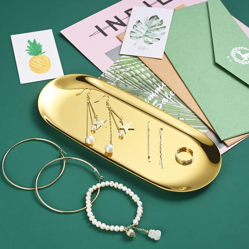 Bidponds 2 Pack Gold Oval Vanity Tray, Stainless Steel Jewelry Tray, Bathroom Tray, Makeup Cosmetic Trays,Towel Napkin Tray,Storage Organizer, 9 x 3.8 inches (LxW),Medium - Image 4