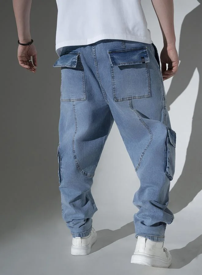 Hubberholme  Light Blue Relaxed Fit Jeans Solid design crafted from 100% Cotton with Button closure. for Men | Best Price UAE