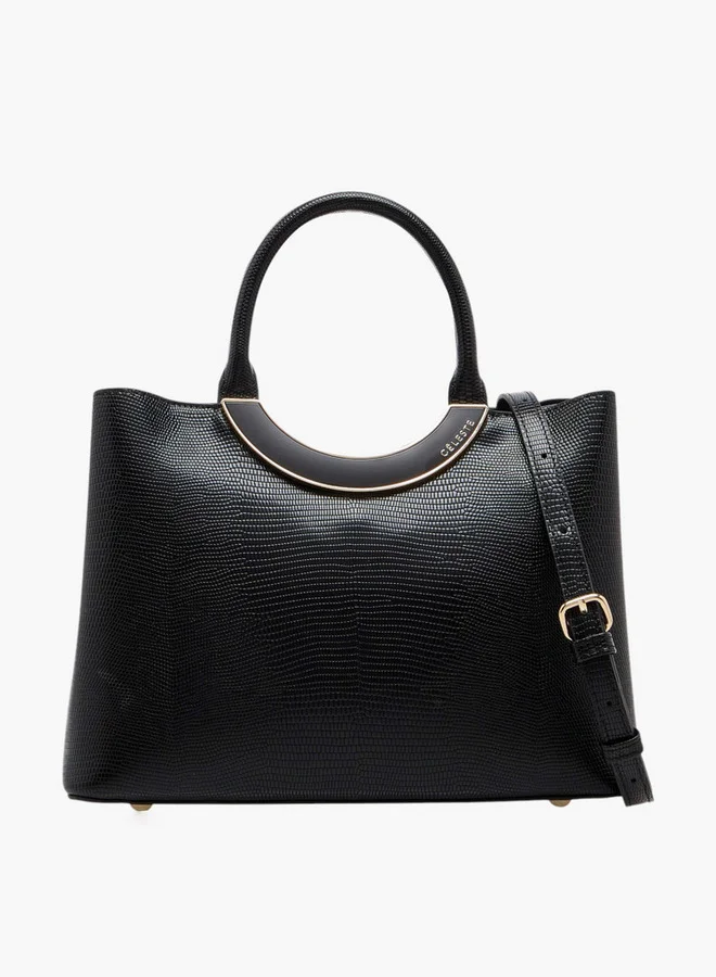 Celeste Women's Textured Tote Bag with Detachable Strap and Zip Closure