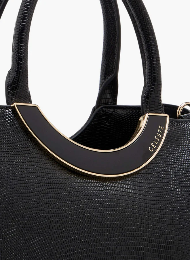 Celeste Women's Textured Tote Bag with Detachable Strap and Zip Closure