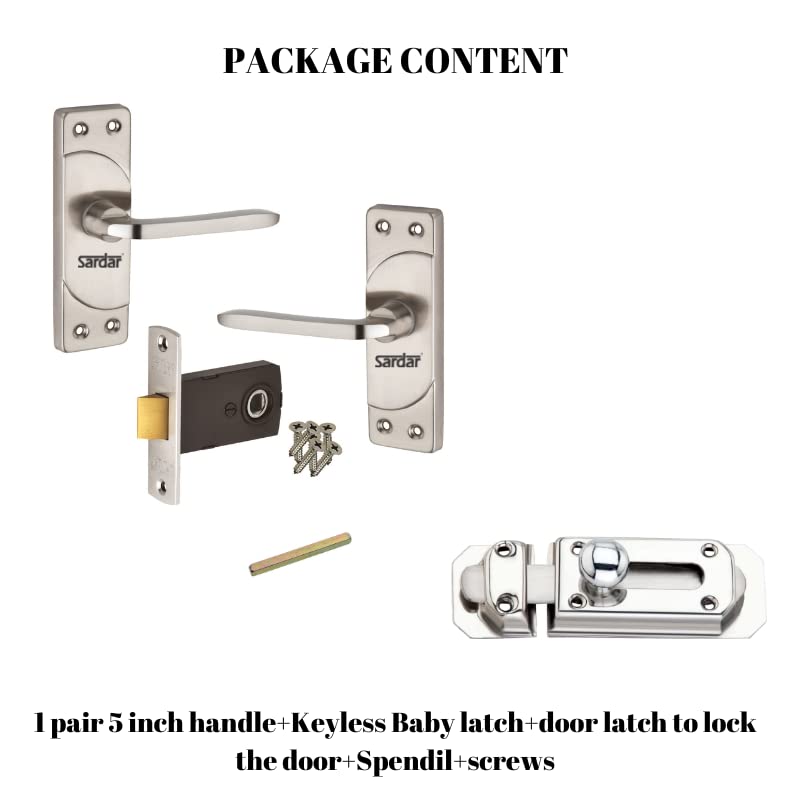 SARDAR KD 5" SS Iron Baby Latch| Bathroom Door Handle| Keyless Handle Bathroom| Push to Close Latch (with Door Latch), Silver - Image 3
