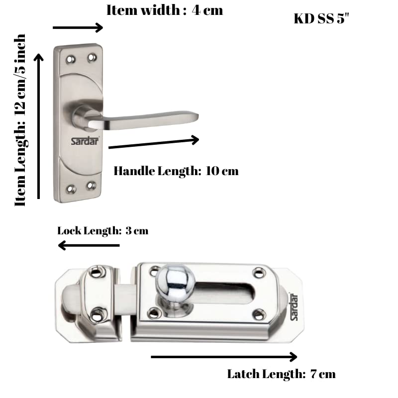 SARDAR KD 5" SS Iron Baby Latch| Bathroom Door Handle| Keyless Handle Bathroom| Push to Close Latch (with Door Latch), Silver - Image 2