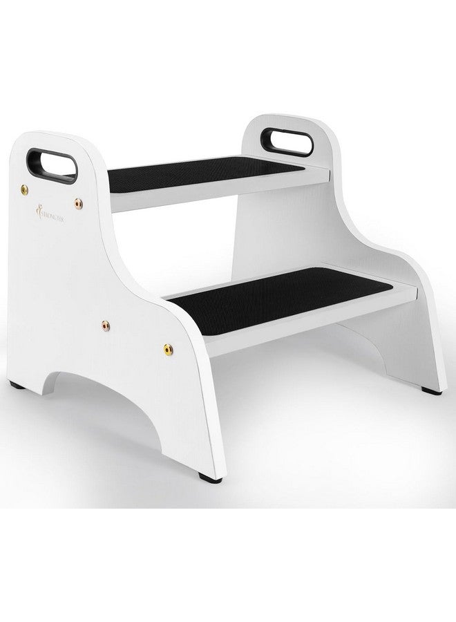 StrongTek StrongTek Wood 2 Step Stool for Kids with Non-Slip Stepping Surface, Portable Handles, Skid Resistant Foot Pads, and 350 lbs. Capacity, Multipurpose Heavy-Duty Support (White)  - Image 1