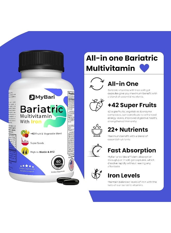 Mybari Bariatric Multivitamin With Iron 60 Capsules For Men And Women - Image 2