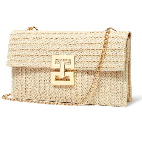 LUOFMISS Straw Clutch Purse Crossbody Bag for Women Designer Evening Handbag Casual Summer Beach Straw Shoulder Bag - Image 1