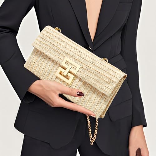LUOFMISS Straw Clutch Purse Crossbody Bag for Women Designer Evening Handbag Casual Summer Beach Straw Shoulder Bag - Image 4