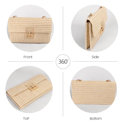 LUOFMISS Straw Clutch Purse Crossbody Bag for Women Designer Evening Handbag Casual Summer Beach Straw Shoulder Bag - Image 2