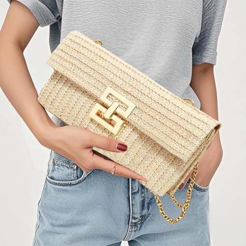 LUOFMISS Straw Clutch Purse Crossbody Bag for Women Designer Evening Handbag Casual Summer Beach Straw Shoulder Bag - Image 5