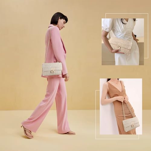 LUOFMISS Straw Clutch Purse Crossbody Bag for Women Designer Evening Handbag Casual Summer Beach Straw Shoulder Bag - Image 3