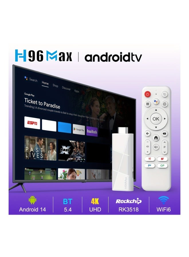 H96 Max Android 14.0 TV Stick ATV, 2GB + 16GB RK3518 Mini Smart TV Box Streaming Media Player with Quad-Core WiFi6 & 2.4G/5G & Wireless 5.4, 4K@60fps Streaming, HDTV Output,Voice Control Smart Home Player - Image 1